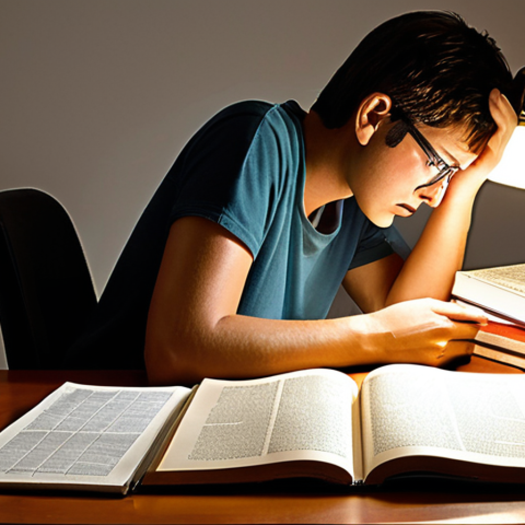 A person studying traffic rules with books and online resources, looking stressed but determined, illuminated by a desk lamp. The scene should convey the feeling of overcoming a "mountain of information" as described in the text.